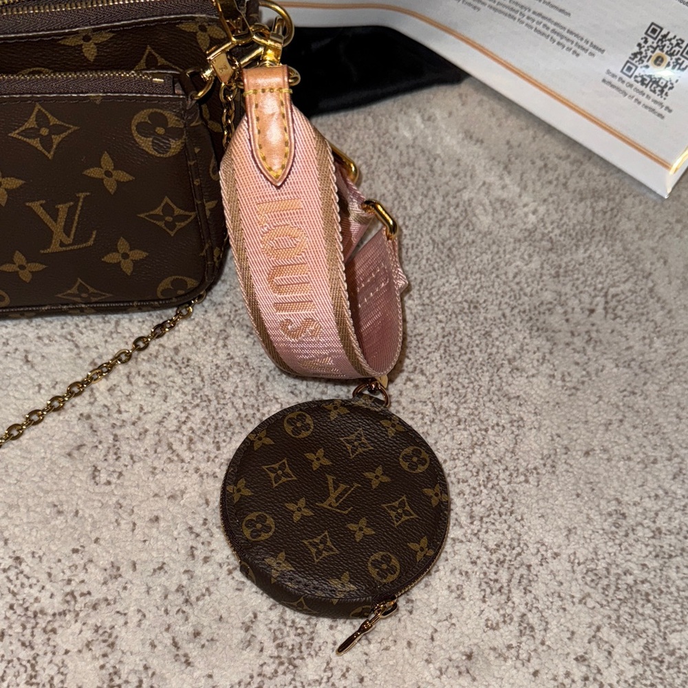 Louis Vuitton Brown Monogram Crossbody Bag with Pink Strap - Picture 11 of 17